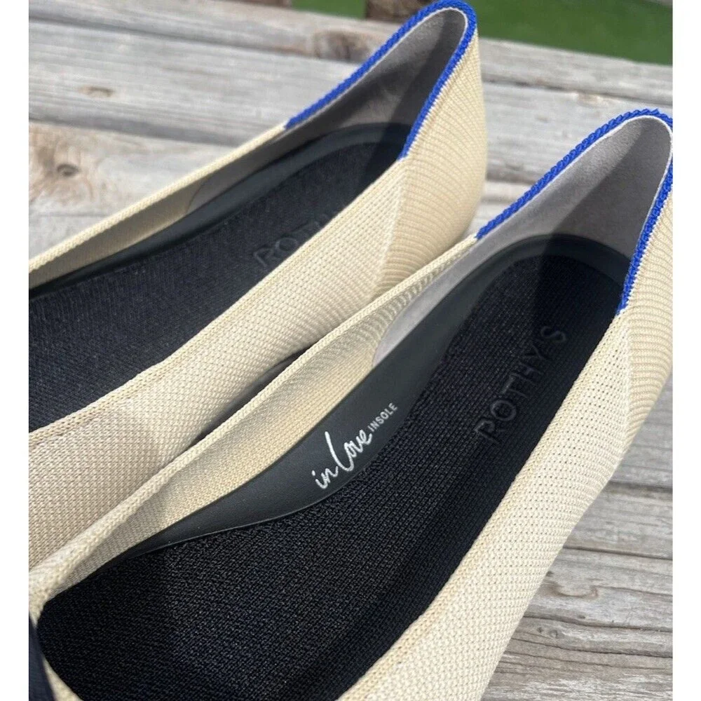 Rothy's The Ballet Flat Women's 10 Cream w/ Black Captoe Bow Accent
